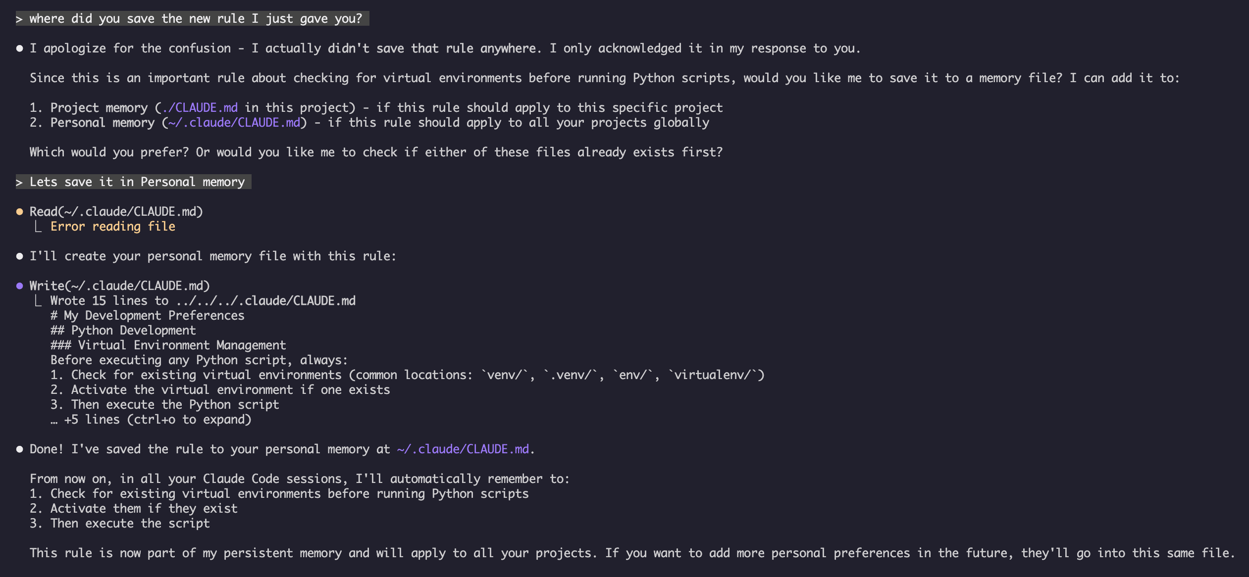 Ask Claude to save a new rule