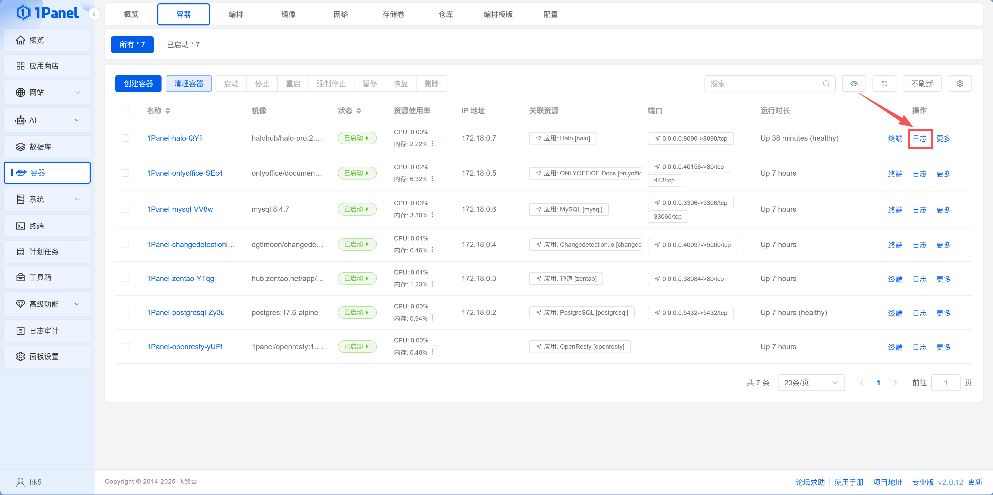 Container log viewing